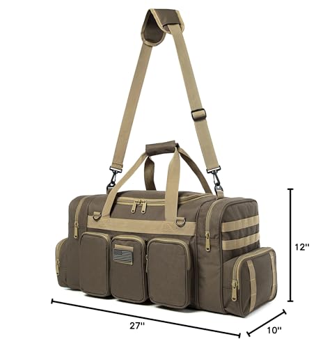 Tactical Range Duffel Heavy Duty Military Molle Gear Travel Sports Gym Bag Lockable Zippers with US Flag Patch (27 In Khaki) - size: 27 Inch Khaki
