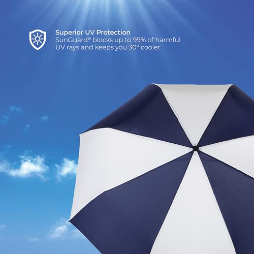 Totes Folding Golf Umbrella Water Repellant, Auto Open/Close, UV Sun Protection, 54-Inch, Navy/White - color: Navy/white