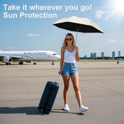 BAODINI Mini Travel Umbrella with UV Sun Protection, Compact Pocket-Size - color: G-1-Beige