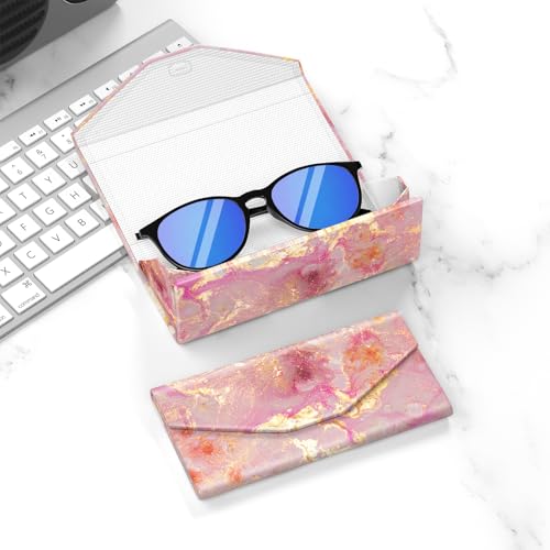 Sunglasses Case, Foldable Glasses Case, Magnetic Hard Shell Folding Holder - color: Gold Pink Marble, style: 2 Pcs