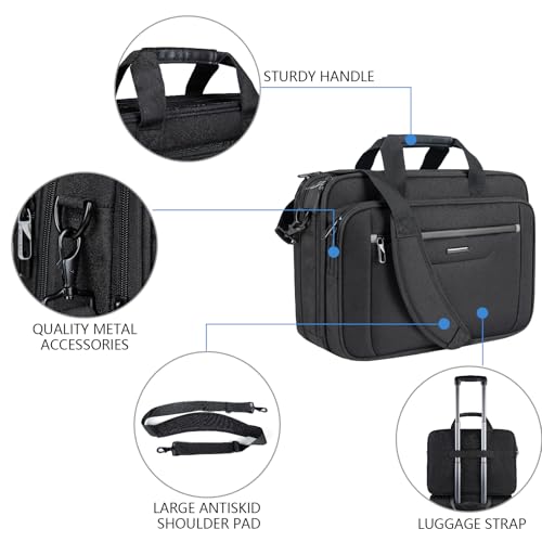 VANKEAN 17.3" Expandable Waterproof Laptop Briefcase for Travel & Business - color: Black-blue, size: 17.3 Inch