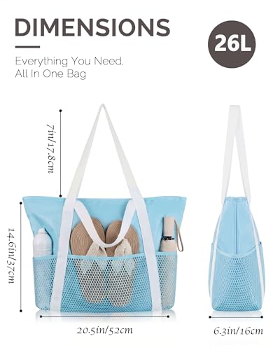 HOMESPON Beach Bag Large Waterproof Sandproof Tote for Women with Zipper and Mesh Pockets | 2 Sizes up to 41L, Wet-Dry Separation, Inner Security Pocket, Pool Cruise Yacht & Spa - color: Blue, size: Medium