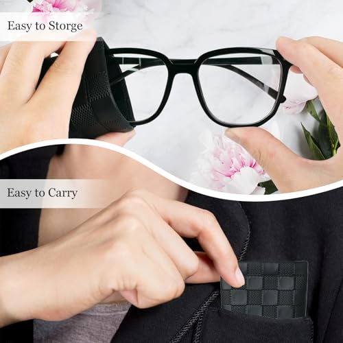 4 Pcs Squeeze Top Sunglass Case with Cleaning Cloth, Soft Leather Eyeglass Case Portable Sunglasses Pouch - color: D & 4pcs