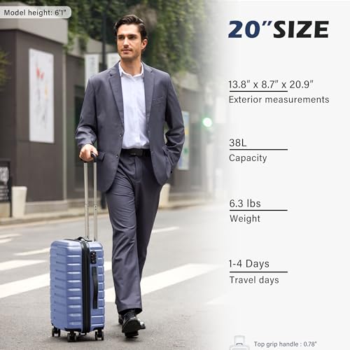 Coolife Lightweight Luggage with TSA Lock,Carry On Blue - color: Blue, size: Small(20in)