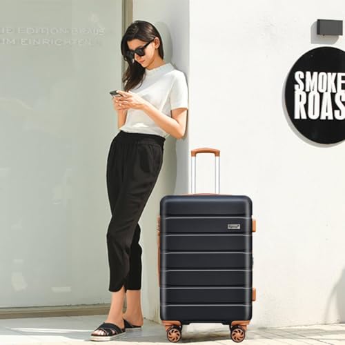 KEYTANG 3-Piece Hardshell Luggage Set(20/24/28), Lightweight Expandable Suitcase with TSA Lock and Double Spinner Wheels, 20% Expansion for Extra Packing, Carry-On and Checked Bags, Apricot Black - color: Black Brown, size: NEW 001-3PCS