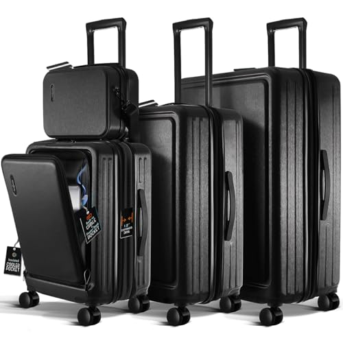 TRAVELARIM 4 Piece Luggage Sets with Spinner Wheels, Travel Suitcase Set - color: Black, size: 4 Piece Set (20/24/28)