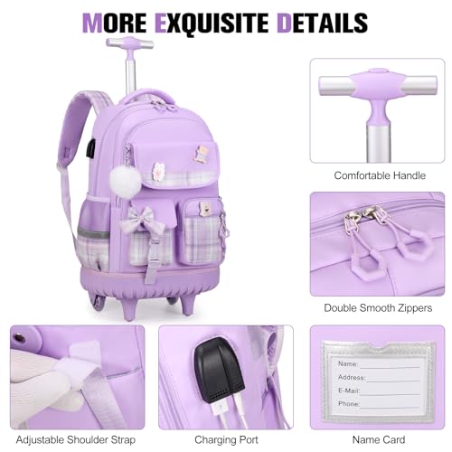 ACESAK Rolling Bow Backpack for Girls with Lunch Bag & Pencil Pouch - color: Purple
