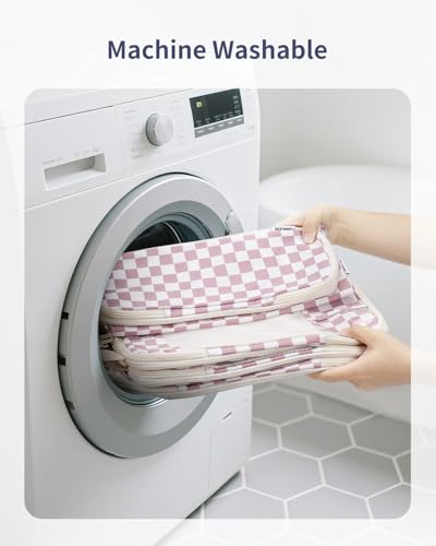 Narwey Compression Packing Cubes for Travel, Cute Luggage Organizer Bags - color: ZZ-Dusty Pink Checkerboard