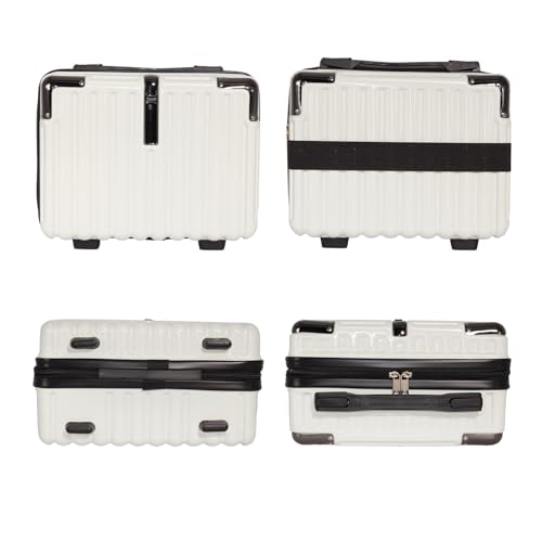 VNIMTI Makeup Travel Case, Hard Shell Cosmetic Case Organizer, Portable Cosmetic Bag, Mini Makeup Luggage with Shoulder Strap, ABS Surface, Zipper, Large Capacity, White - color: White