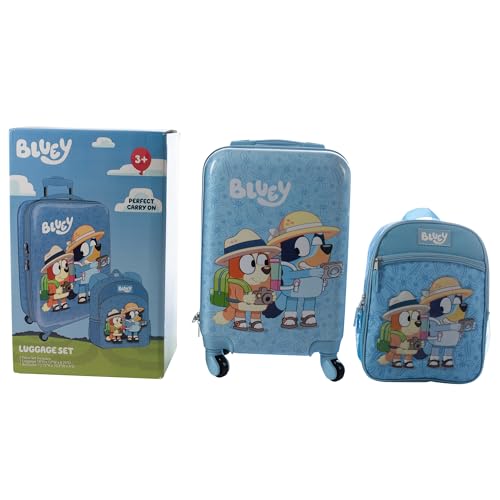 AI ACCESSORY INNOVATIONS Bluey Kids Luggage and Backpack Set - 18" Luggage Suitcase With Wheels, 13.75" Backpack - color: Bluey Set