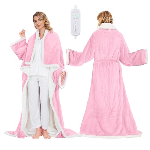 SIHOHAN 50 * 70" Pink & 50 * 70" Grey Heated Throw Blanket - Heated Wearable Blanket Throw with Foot Pockets