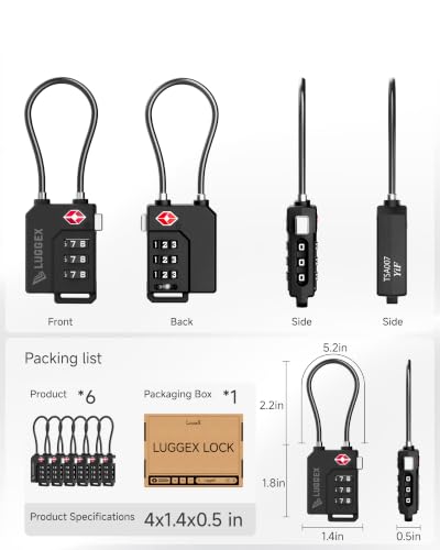 LUGGEX 6 Pack TSA Locks for Luggage, Luggage Locks TSA Approved - size: 6