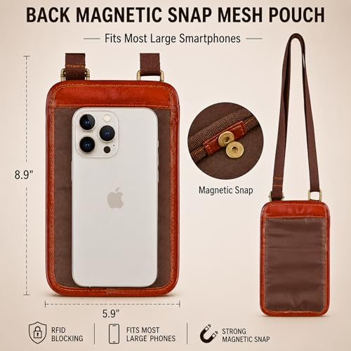 Leather Neck Wallet for Men RFID Blocking Passport Holder, Concealed Travel Pouch Hidden Neck Wallet