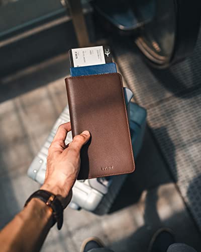 VULKIT Passport Wallet for Travel RFID Blocking Premium Leather - color: Espresso