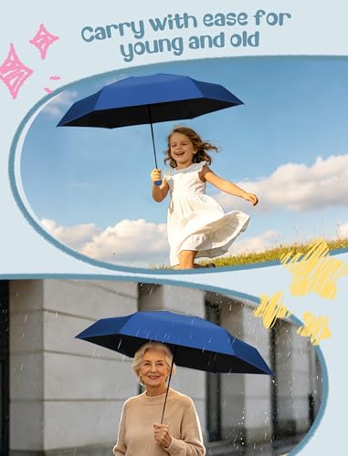 Jorilis Mini Compact Travel Umbrella with Case, Pocket Size UV Sun & Rain - color: Blue