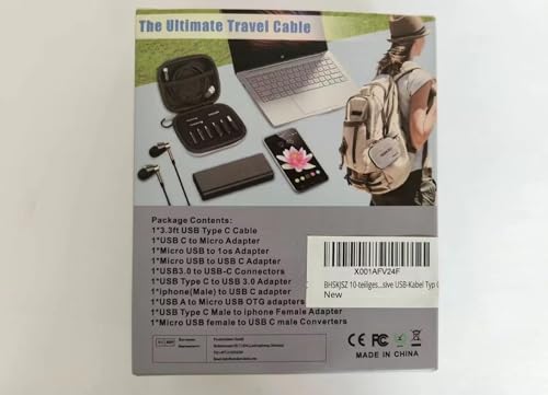 10-Piece Type C Adapter Kit, Compatible with Micro USB/Type C/USB OTG Adapter, Travel Case with and Carabiner, Includes USB Type C Cable