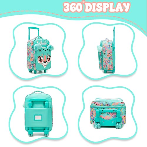 Kids Luggage with Wheels Softside 16" Kids Suitcase for Girls Luggage for Kid Airline Approved & Multi-function Carry Bag 3pcs Set - color: Lvbaozi