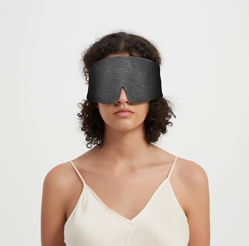 ALASKA BEAR Wraparound Style Organic Cotton Eye Mask with Padded Nose, Big Wide Headband and Large Coverage Ear Muff Sleeping Mask with Bottom Flap for Full Blackout, Dark Grey - color: Dark Grey