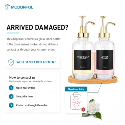 Kitchen Soap Dispenser Set of 2, 16.9 oz Glass, Gold Stainless Steel Pump - color: Dm2648-gold