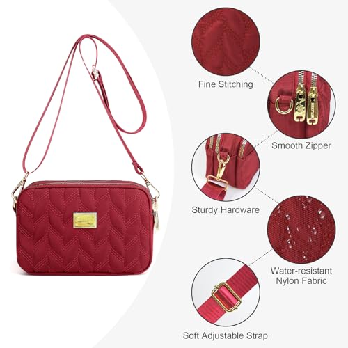 WITERY Small Crossboby Bag for Women Trendy Nylon Quilted Shoulder Purse - color: Red 1