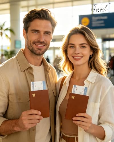 Passport Holder for Travel Essentials RFID Blocking PU Leather - color: Brown