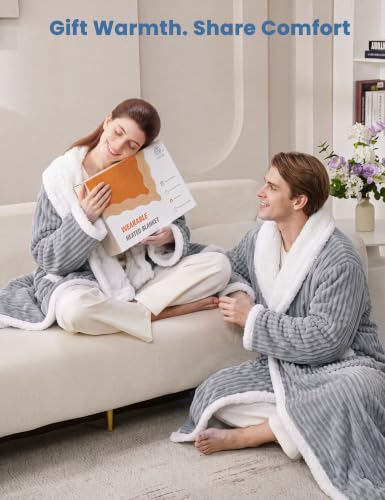Wearable Heated Blanket with Foot Pocket, 50x70+18, Light Grey Striped, ETL - color: Striped Gray, size: 50x70"