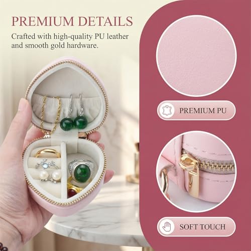 Heart Shaped Jewelry Travel Case, Portable Ring Holder & Organizer with Keychain, Premium Wedding Travel Gift Box for Women - color: Blue