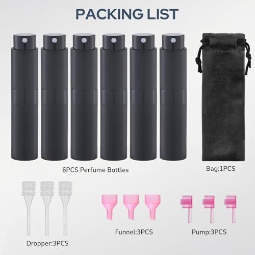 Lulupack Travel Perfume Bottle Refillable, 8ml Cologne Spray Atomizer, 6PCS - color: 6black