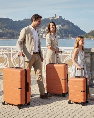 Coolife 3 Piece Luggage Set Suitcase Hardside with Spinner Wheels - color: Haze Mandarin2.0, size: 3 Piece Set (20/24/28 in)