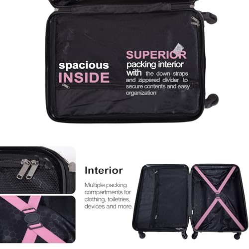 Tripcomp Luggage Sets 3piece Set Hardshell Luggage with Spinner Wheels, TSA Lock, Travel Suitcase Sets, 20 Inch Carry On, 24 Inch Mid-size, 28 Inch Large siutcase (Pink) - color: Pink-85, size: 3 piece set