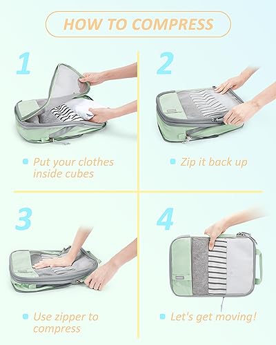 BAGSMART Compression Packing Cubes for Travel Essentials - color: Lime Cream, size: Set of 6