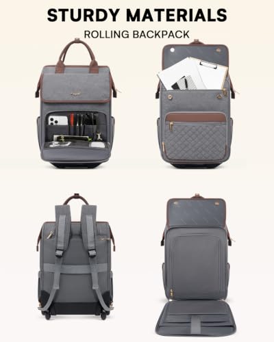 Rolling Backpack for Women, Travel Rolling Laptop Backpack with Wheels, Vertical & Horizontal Storage 2 In 1, Flip-Top Design, Water-Resistant Overnight Underseat Carry on Luggage, Grounded Grey - color: Grounded Grey