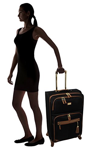 Steve Madden Designer Luggage - Checked Large 28 Inch Softside Suitcase - Expandable for Extra Packing Capacity - Lightweight Bag with Rolling Spinner Wheels, Harlo Black, 28in - color: Harlo Black