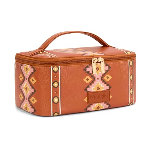 Wrangler Travel Makeup Bag 2pcs Set Cosmetic Bag with Makeup Brush Holder - color: Aztec-Brown