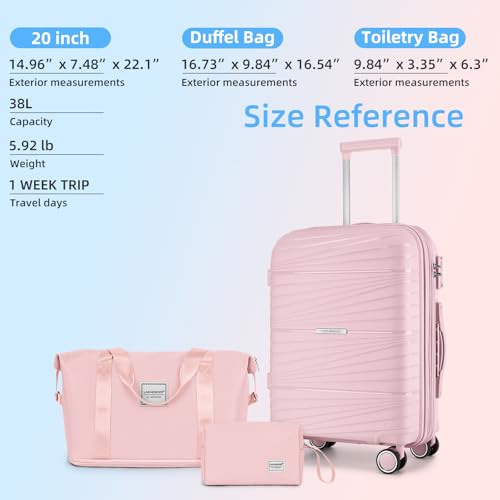 LARVENDER Carry On Luggage 22x14x9 Airline Approved, Suitcases with Wheels - color: Light Pink, size: 3 Piece Set (20/DB/TB)