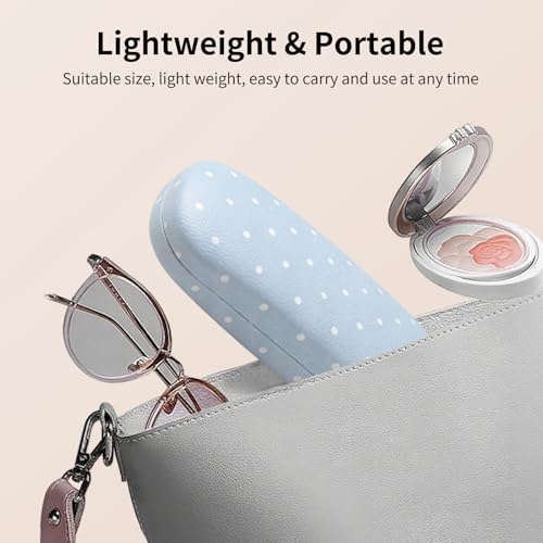 Glasses Case Hard Shell, Cute Sunglasses Case for Women Leather Protective Case for Eyeglass with Cleaning Cloth - color: Blue Polka Dot
