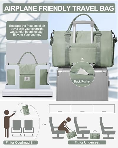 WISEPACK Gym Bag for Womens with Shoes Compartment Travel Duffel Bag - color: B2-Grey Green