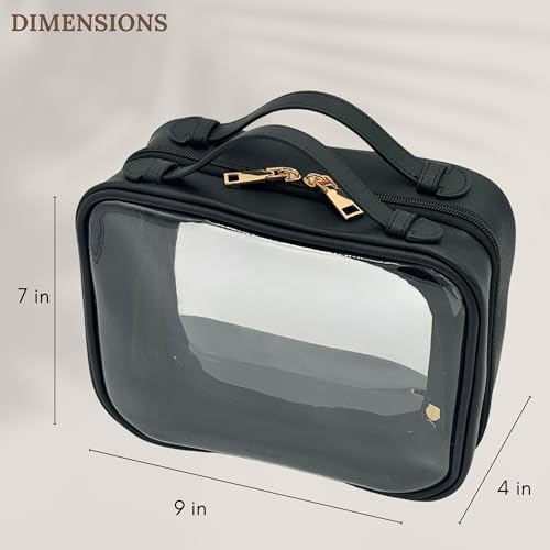 JAZD Clear Makeup Bag Toiletry Bag for Women Cosmetic Case Large Capacity Travel Make Up Bag Organizer Transparent Storage Compartment TSA Approved - color: BLACK