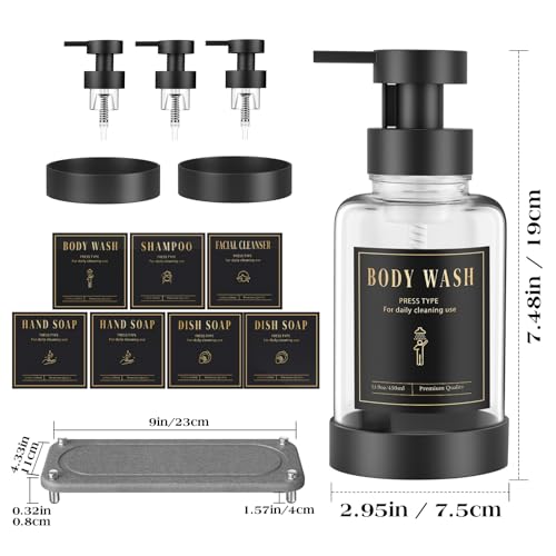 Luxspire 15oz Glass Foaming Soap Dispenser Set, Clear + Dark Gray, 2 Pack - color: Transparent