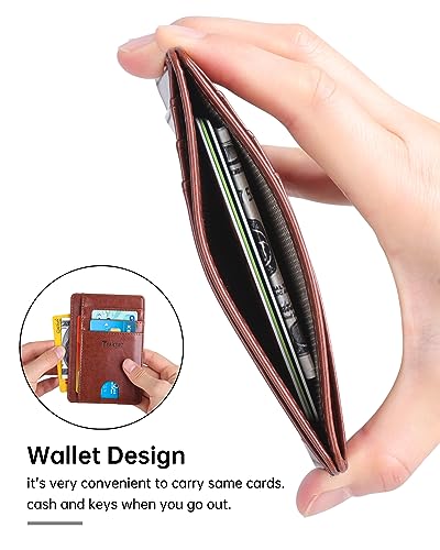 Teskyer Slim Minimalist Wallet for Men, RFID Front Pocket Card Holder - color: Brown