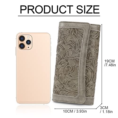 MEITRUE Women's Wallet Leather RFID Blocking Trifold Ladies Purse Embossed long Clutch Card Holder Phone Checkbook Organizer - color: 2214Gray