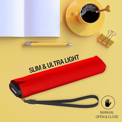 Knirps US.050 Ultra Light Pocket Size Manual Rain Umbrella with Carrying Case - color: Red