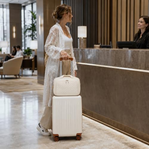 Kono Carry On Luggage Sets 2 Piece, 20 Inch Expandable Hardshell Suitcase - color: Cream White, size: 2 Piece Set (20")