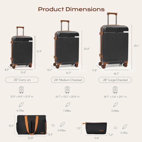 Cosbarn Luggage Sets 5Pcs Suitcases with Wheels,Large Suitcase,20"/24"/28" - color: Black
