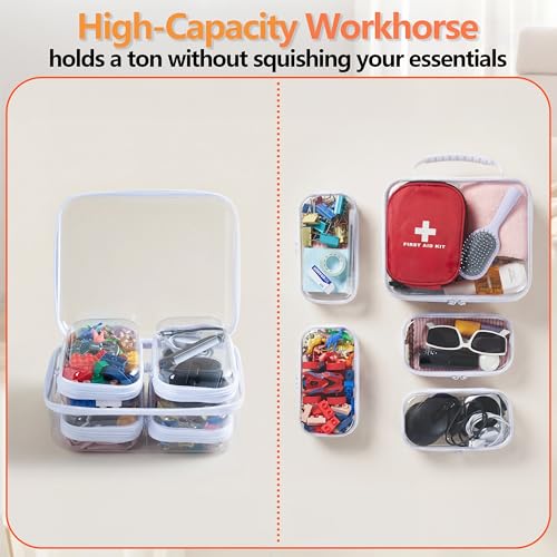 Travel Essentials for Toiletries,Clear Hard Shell Zipper Case (Handle L+4S) - size: Handle L+4S