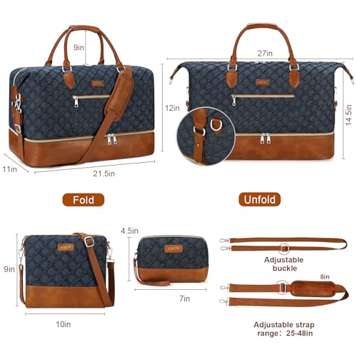 ITIEZY Weekender Bag for Women 21.5" Travel Duffel Large Carry On Bag 3PCS - color: 8a-Dark blue