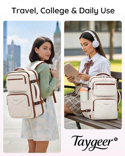 Taygeer TSA Approved Under Seat Backpack, 35l College Backpack for Women - color: Khaki White