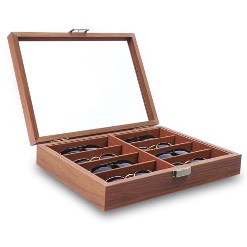 Sunglasses Organizer, Large Space Sunglasses Storage - color: Brown& 8 Slots