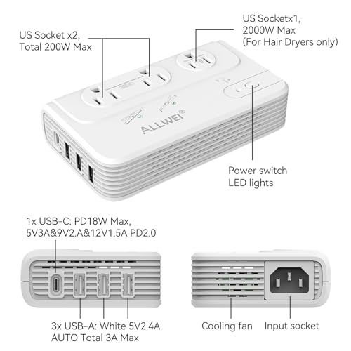 ALLWEI 2000W Voltage Converter 220V to 110V Travel Adapter