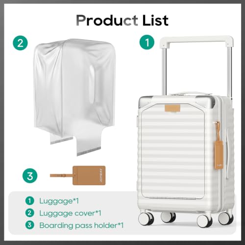Joyway 20 Inch Carry on Luggage with Front Pocket and Cup Holder, White - color: White